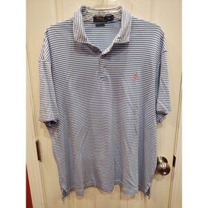 Polo Ralph Lauren Pima Soft Touch Mens XXL Polo Shirt Blue White Striped Golf
